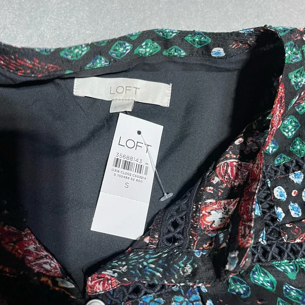 Ann Taylor Loft Dress Womens Small Black Floral Whimsigoth‎ Long Sleeve Lined